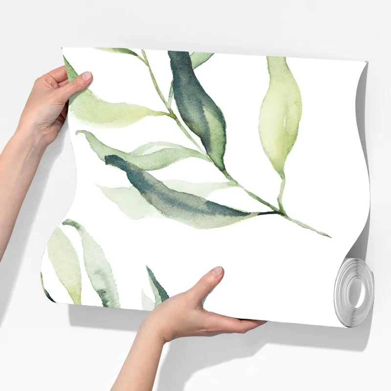 Fototapeta delikatny akwarelowy wzór z liśćmi eukaliptusa – Wallissimo® Fototapeta delikatny akwarelowy wzór z liśćmi eukaliptusa – Wallissimo®