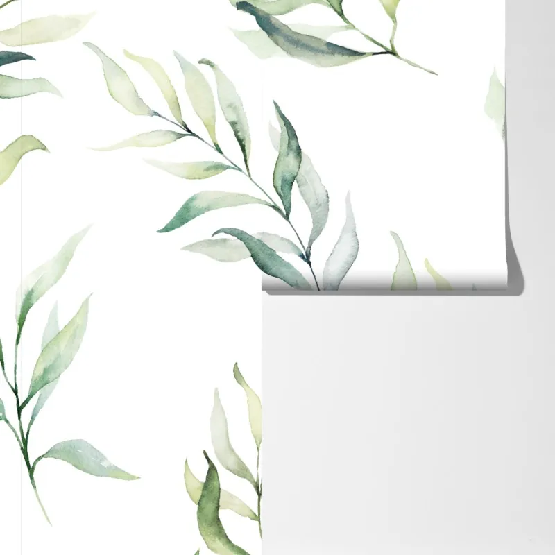Fototapeta delikatny akwarelowy wzór z liśćmi eukaliptusa – Wallissimo® Fototapeta delikatny akwarelowy wzór z liśćmi eukaliptusa – Wallissimo®