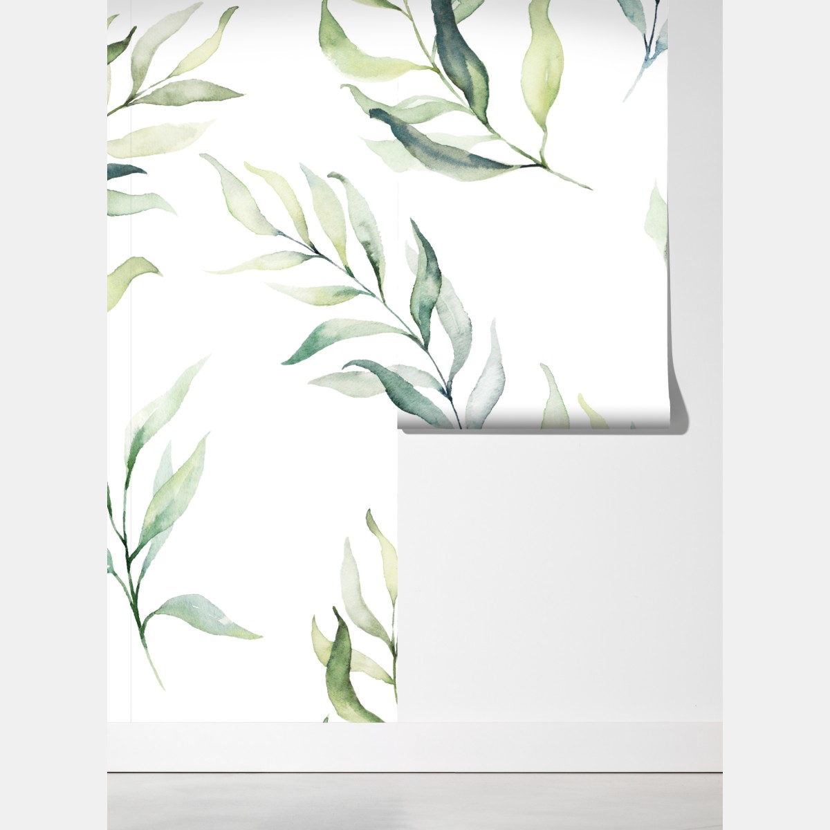 Fototapeta delikatny akwarelowy wzór z liśćmi eukaliptusa – Wallissimo® Fototapeta delikatny akwarelowy wzór z liśćmi eukaliptusa – Wallissimo®