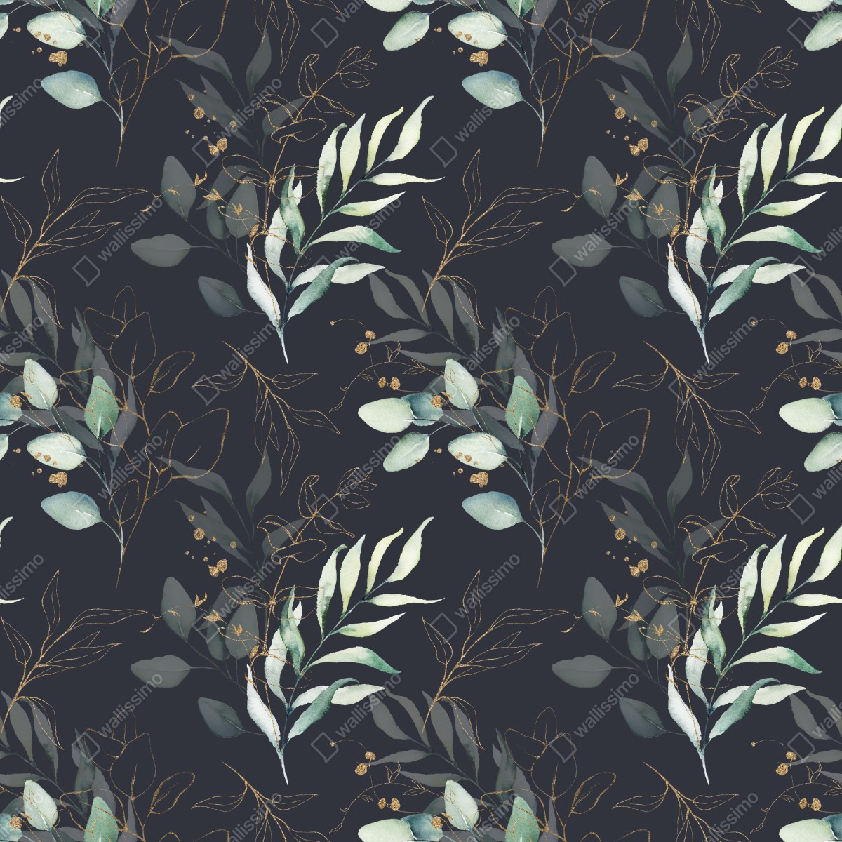 Fototapeta akwarelowe liście eukaliptusa na ciemnym tle – Wallissimo® Fototapeta akwarelowe liście eukaliptusa na ciemnym tle – Wallissimo®