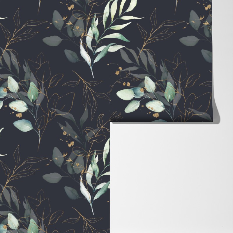 Fototapeta akwarelowe liście eukaliptusa na ciemnym tle – Wallissimo® Fototapeta akwarelowe liście eukaliptusa na ciemnym tle – Wallissimo®