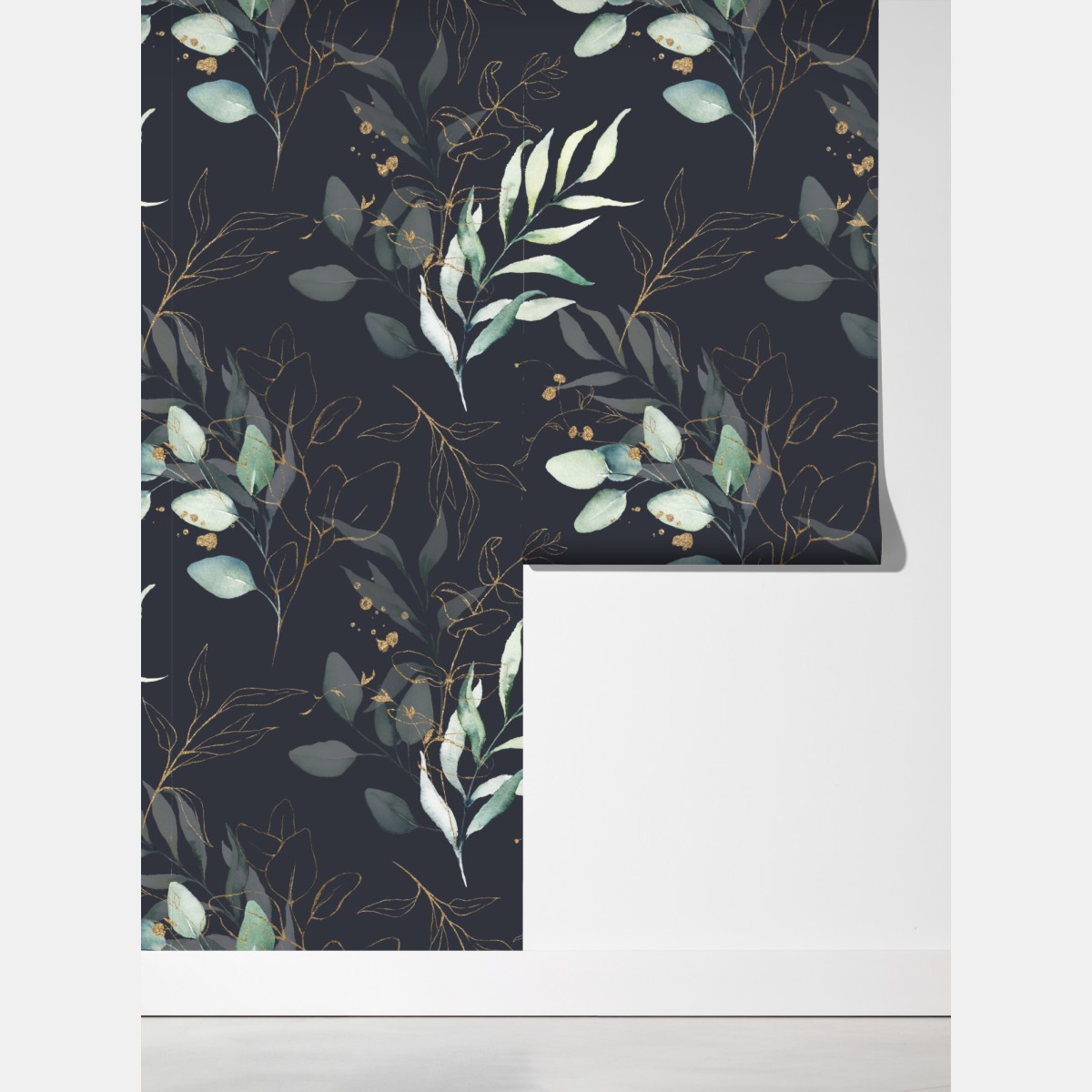 Fototapeta akwarelowe liście eukaliptusa na ciemnym tle – Wallissimo® Fototapeta akwarelowe liście eukaliptusa na ciemnym tle – Wallissimo®