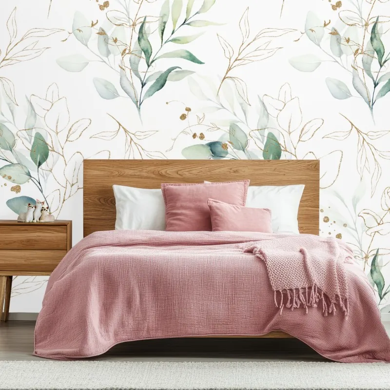 Wall mural soft eucalyptus watercolor leaves pattern