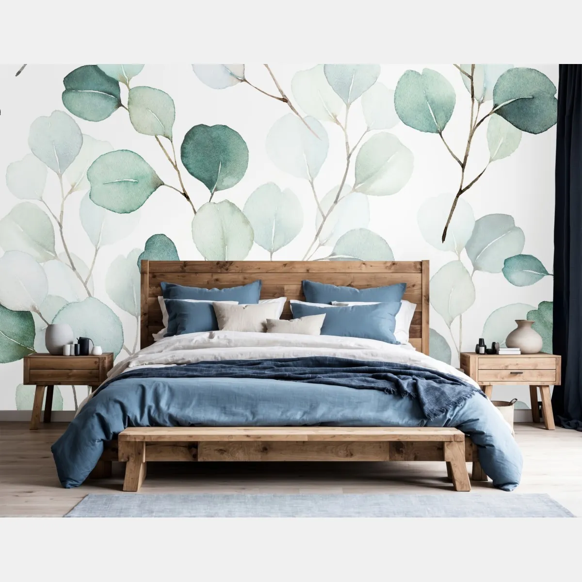 Fototapeta delikatny wzór liści eukaliptusa w akwareli – Wallissimo® Fototapeta delikatny wzór liści eukaliptusa w akwareli – Wallissimo®