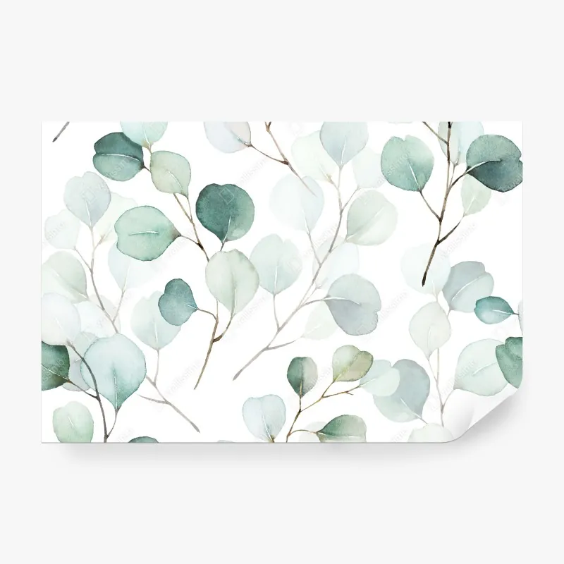 Wall mural soft eucalyptus watercolor leaves pattern