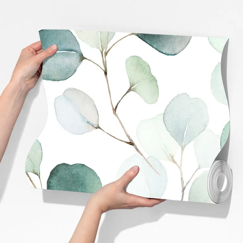 Fototapeta delikatny wzór liści eukaliptusa w akwareli – Wallissimo® Fototapeta delikatny wzór liści eukaliptusa w akwareli – Wallissimo®