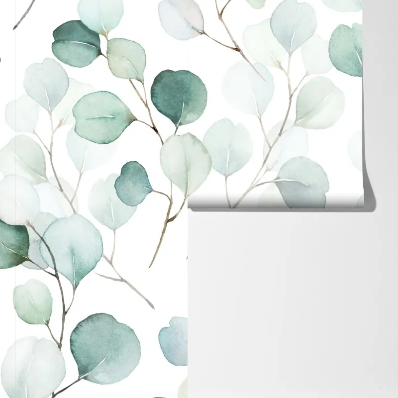 Fototapeta delikatny wzór liści eukaliptusa w akwareli – Wallissimo® Fototapeta delikatny wzór liści eukaliptusa w akwareli – Wallissimo®