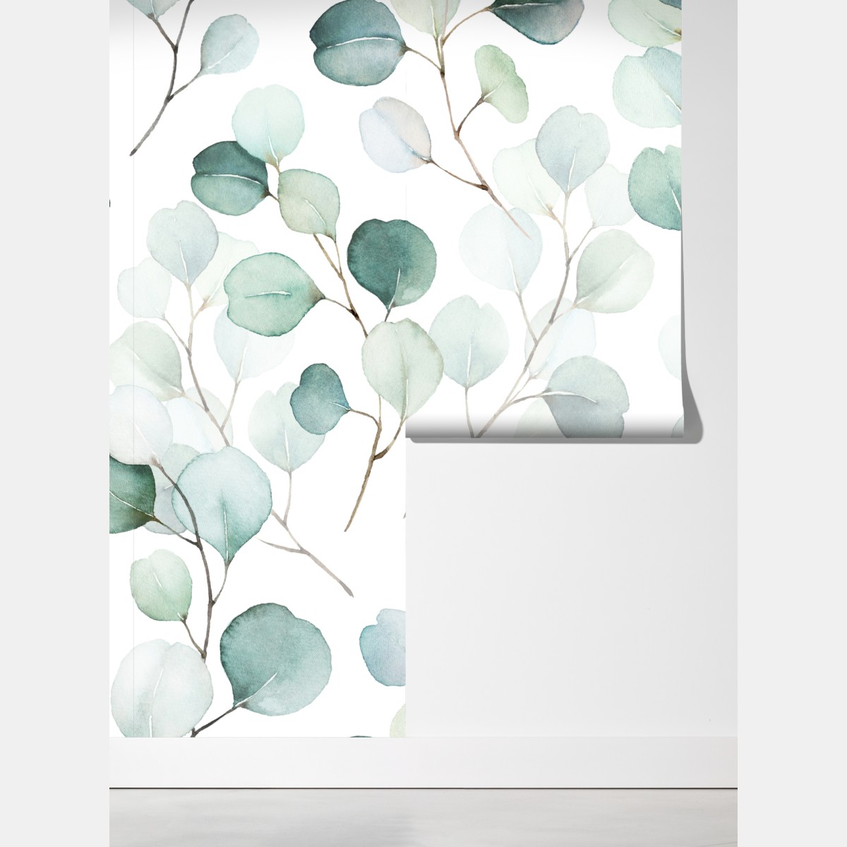 Fototapeta delikatny wzór liści eukaliptusa w akwareli – Wallissimo® Fototapeta delikatny wzór liści eukaliptusa w akwareli – Wallissimo®