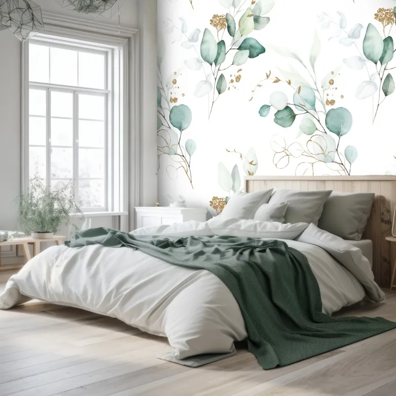 Wall mural green eucalyptus watercolor botanical pattern