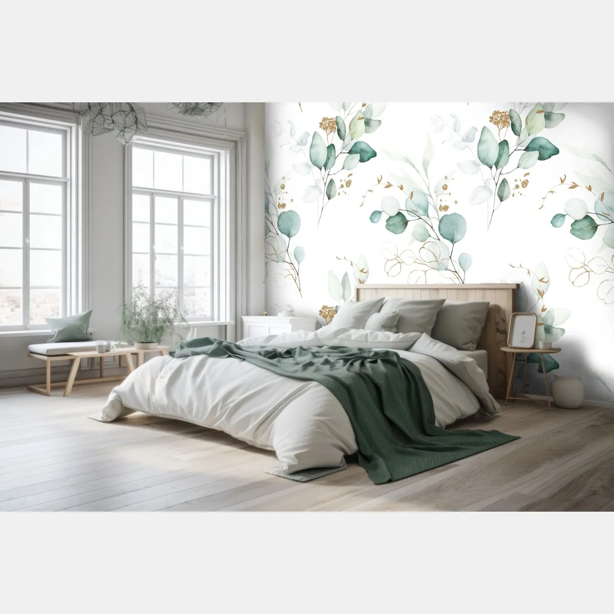 Fototapeta akwarelowy wzór eukaliptusa w zieleni – Wallissimo® Fototapeta akwarelowy wzór eukaliptusa w zieleni – Wallissimo®