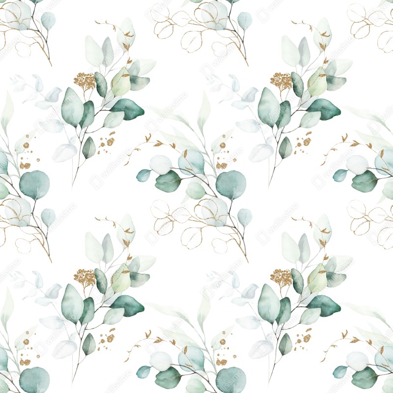Fototapeta akwarelowy wzór eukaliptusa w zieleni – Wallissimo® Fototapeta akwarelowy wzór eukaliptusa w zieleni – Wallissimo®