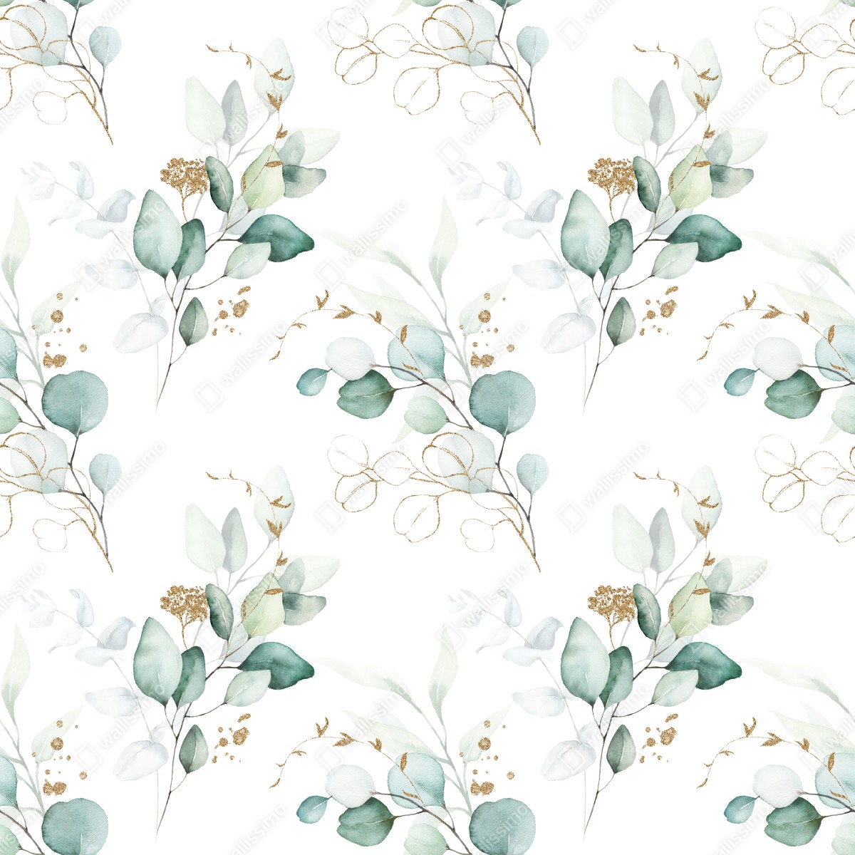 Fototapeta akwarelowy wzór eukaliptusa w zieleni – Wallissimo® Fototapeta akwarelowy wzór eukaliptusa w zieleni – Wallissimo®