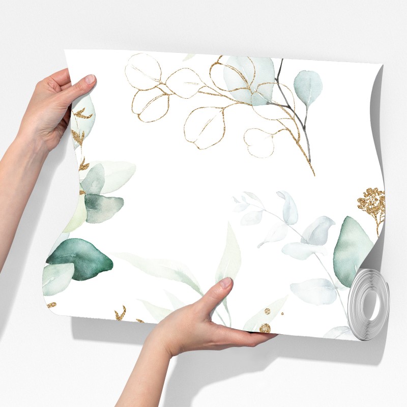 Fototapeta akwarelowy wzór eukaliptusa w zieleni – Wallissimo® Fototapeta akwarelowy wzór eukaliptusa w zieleni – Wallissimo®