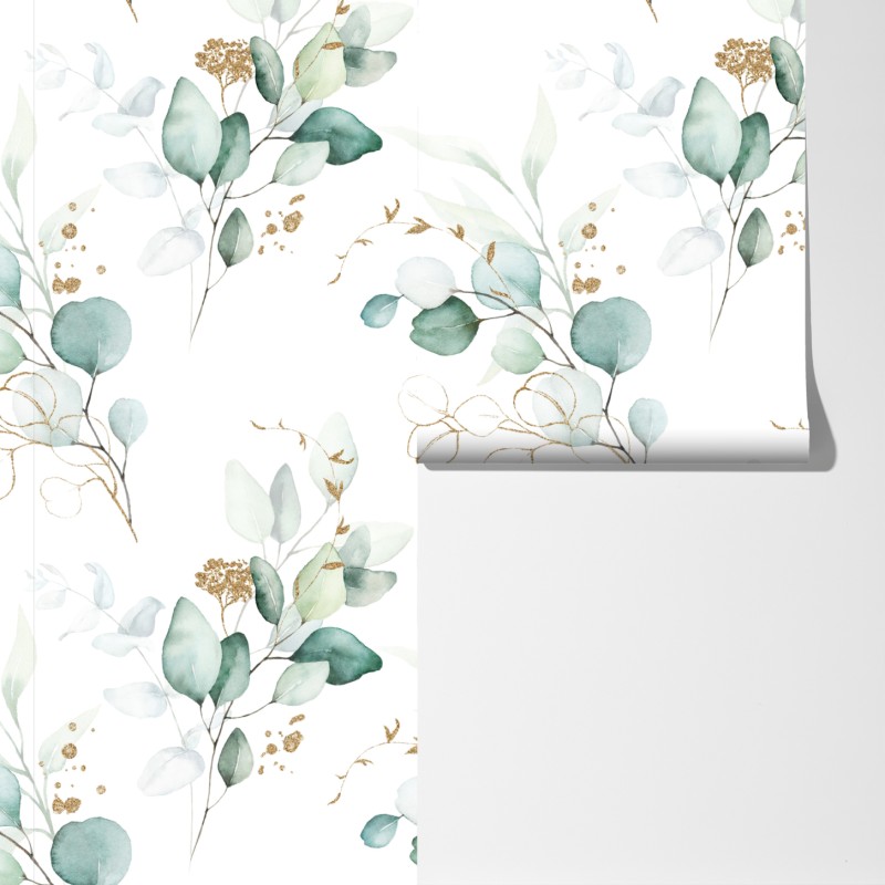 Fototapeta akwarelowy wzór eukaliptusa w zieleni – Wallissimo® Fototapeta akwarelowy wzór eukaliptusa w zieleni – Wallissimo®