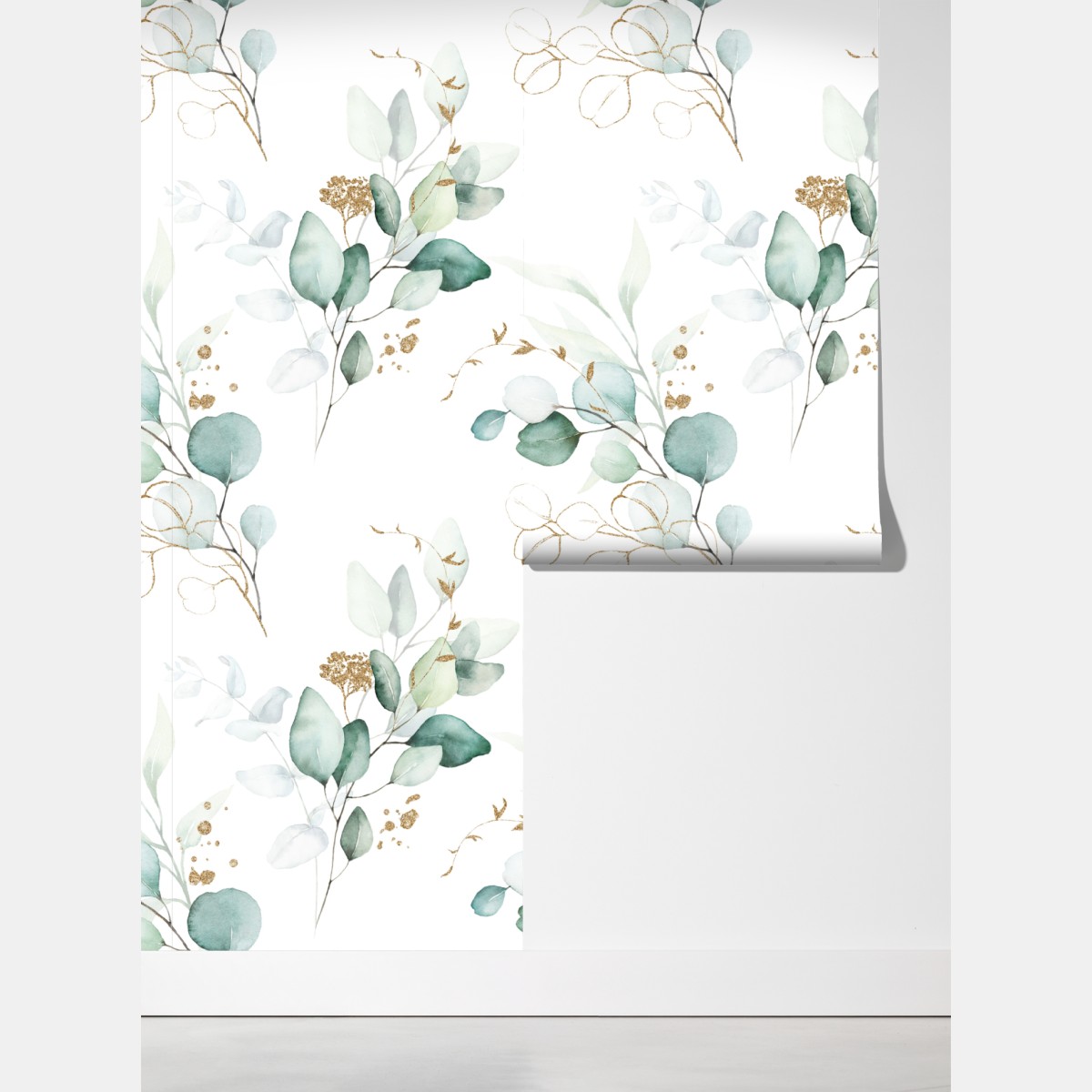 Fototapeta akwarelowy wzór eukaliptusa w zieleni – Wallissimo® Fototapeta akwarelowy wzór eukaliptusa w zieleni – Wallissimo®