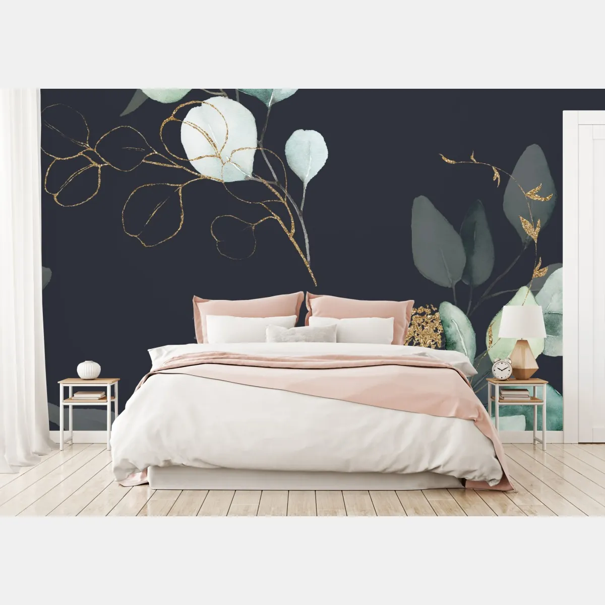 Fototapeta eukaliptusowe liście akwarelowe na ciemnym tle – Wallissimo® Fototapeta eukaliptusowe liście akwarelowe na ciemnym tle – Wallissimo®