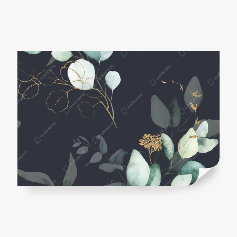 Wall mural eucalyptus watercolor leaves on dark background
