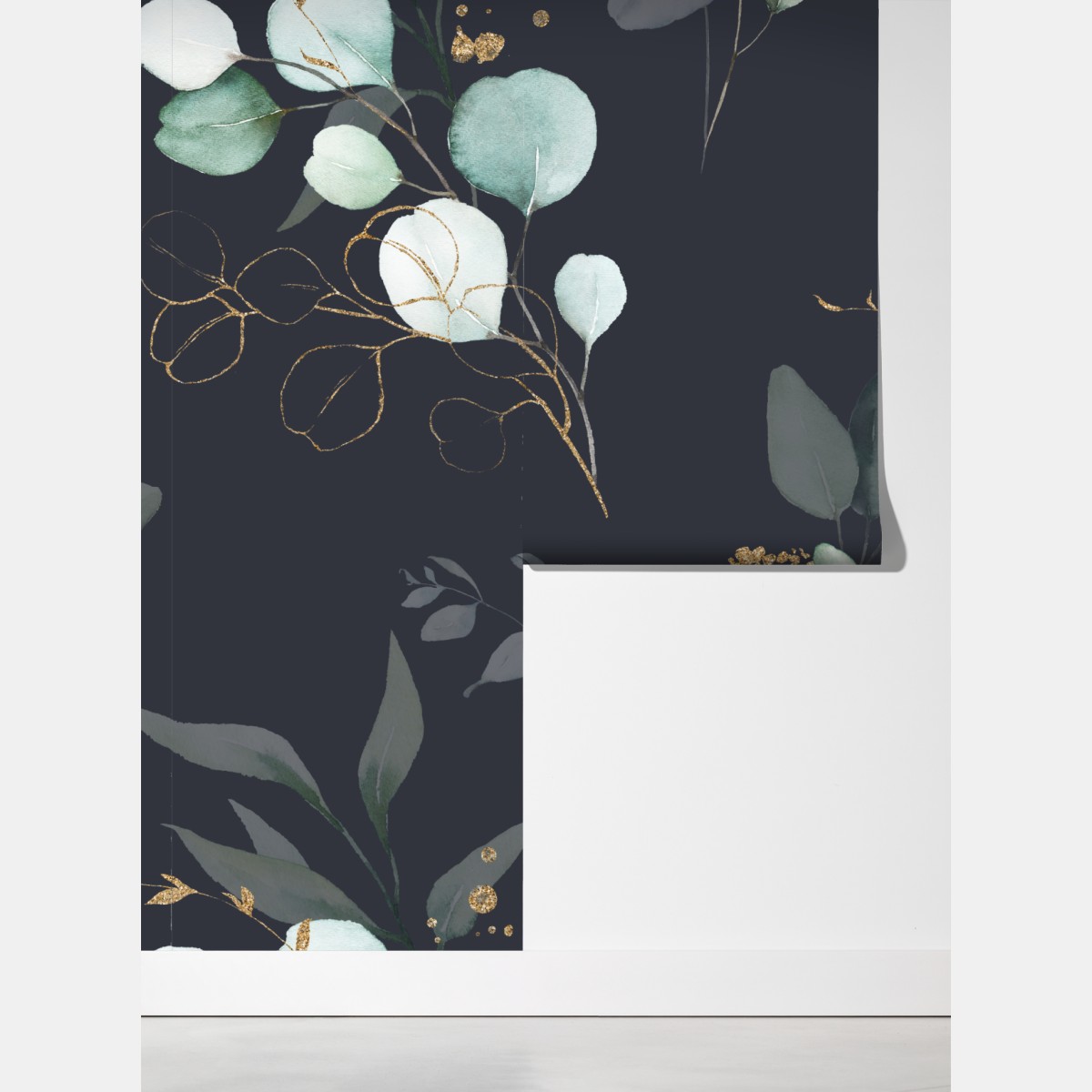 Fototapeta eukaliptusowe liście akwarelowe na ciemnym tle – Wallissimo® Fototapeta eukaliptusowe liście akwarelowe na ciemnym tle – Wallissimo®