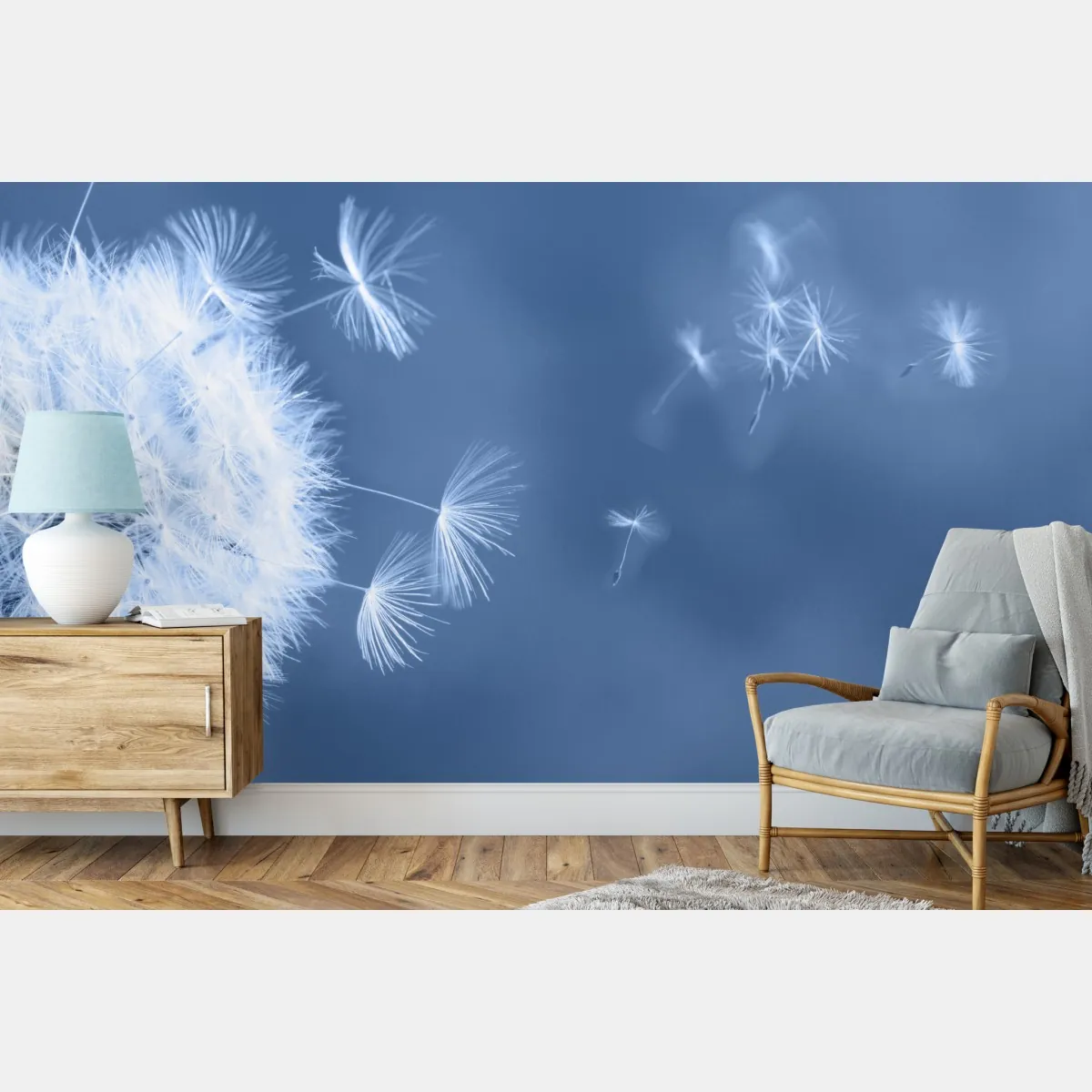 Fototapeta delikatne nasiona dmuchawca w odcieniach niebieskiego – Wallissimo® Fototapeta delikatne nasiona dmuchawca w odcieniach niebieskiego – Wallissimo®