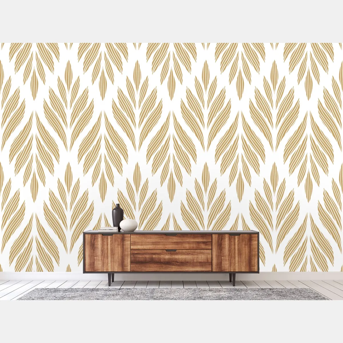 Fototapeta złoty wzór liści - bezszwowy motyw – Wallissimo® Fototapeta złoty wzór liści - bezszwowy motyw – Wallissimo®