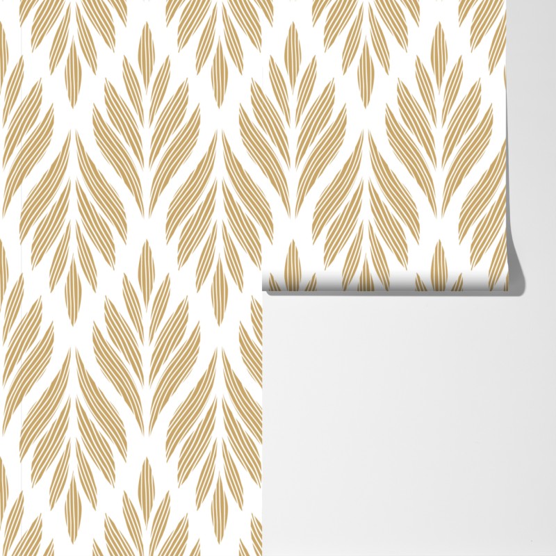 Fototapeta złoty wzór liści - bezszwowy motyw – Wallissimo® Fototapeta złoty wzór liści - bezszwowy motyw – Wallissimo®