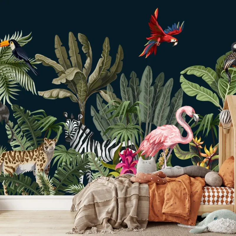 Wall mural tropical jungle wildlife illustration