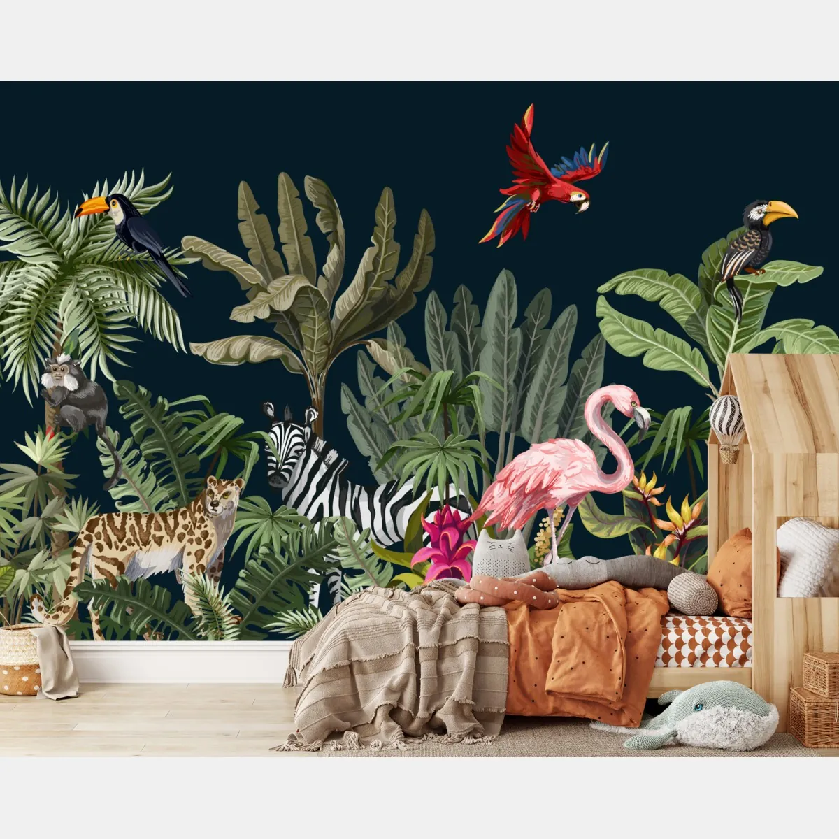 Fototapeta tropikalna scena dżungli z dziką fauną – Wallissimo® Fototapeta tropikalna scena dżungli z dziką fauną – Wallissimo®