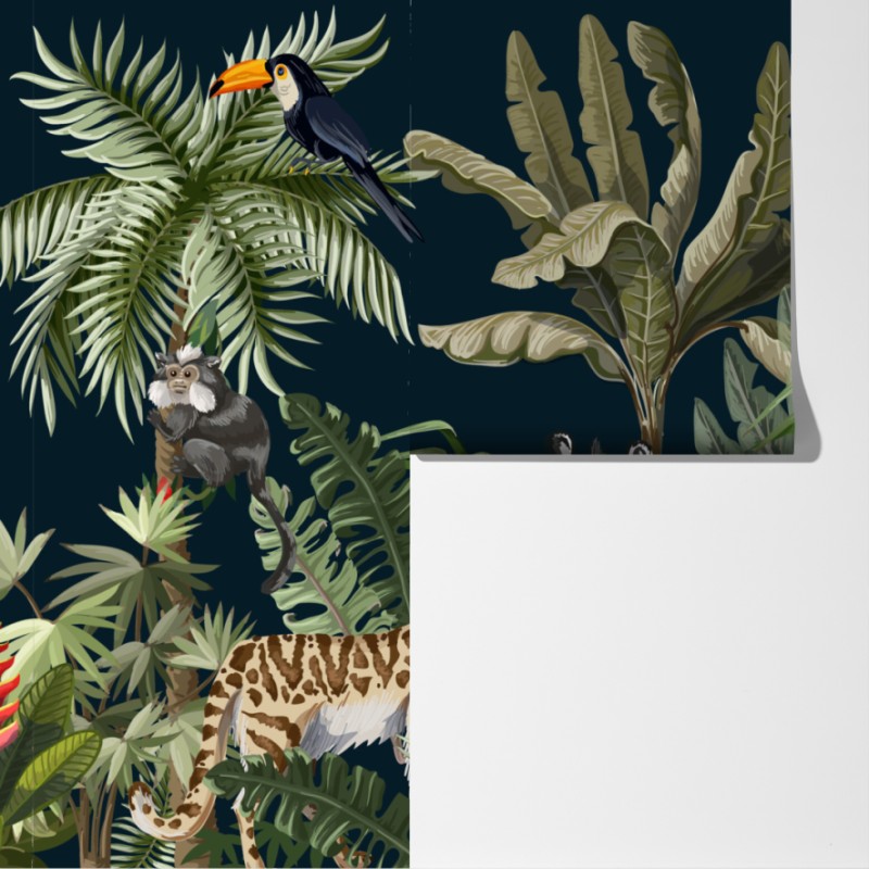 Fototapeta tropikalna scena dżungli z dziką fauną – Wallissimo® Fototapeta tropikalna scena dżungli z dziką fauną – Wallissimo®