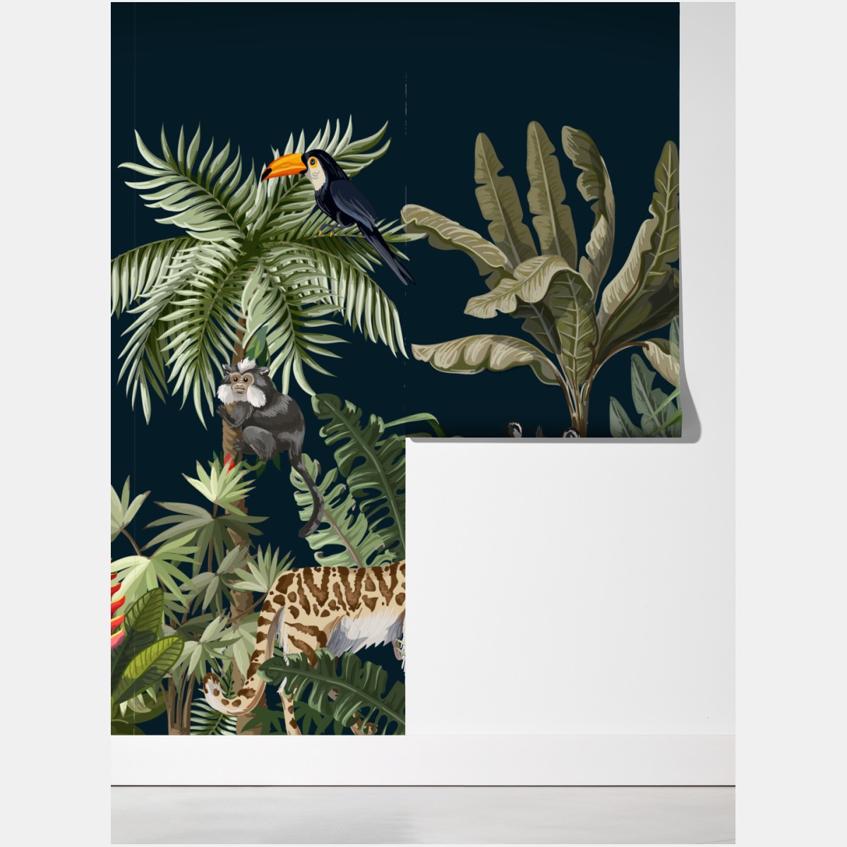 Fototapeta tropikalna scena dżungli z dziką fauną – Wallissimo® Fototapeta tropikalna scena dżungli z dziką fauną – Wallissimo®