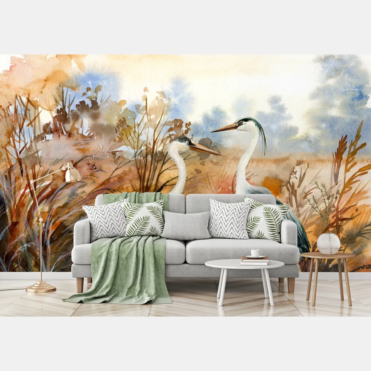 Fototapeta dwie czaple na jesiennym mokradle – Wallissimo® Fototapeta dwie czaple na jesiennym mokradle – Wallissimo®