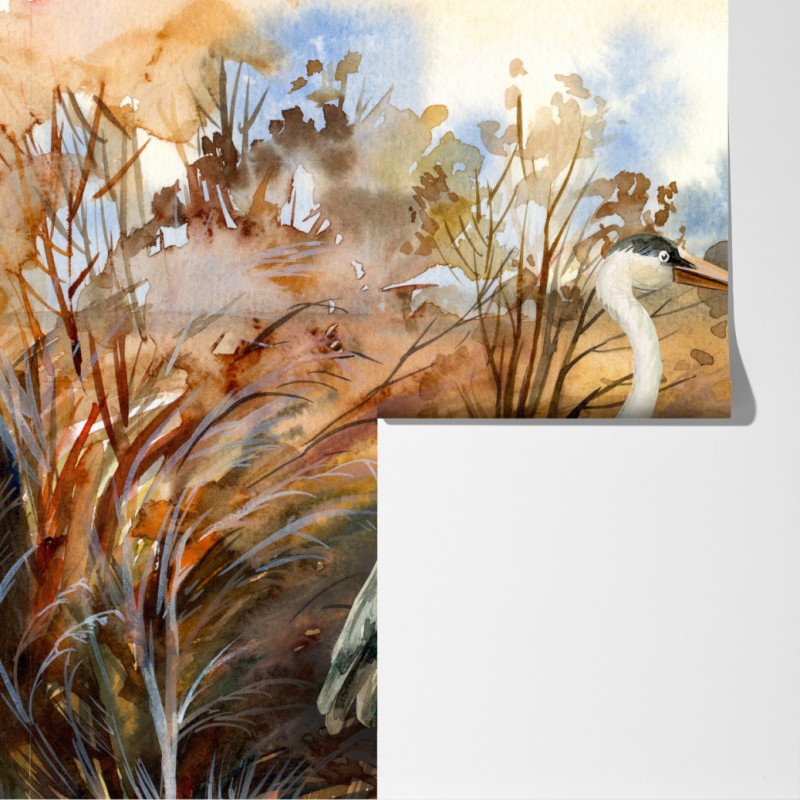 Fototapeta dwie czaple na jesiennym mokradle – Wallissimo® Fototapeta dwie czaple na jesiennym mokradle – Wallissimo®