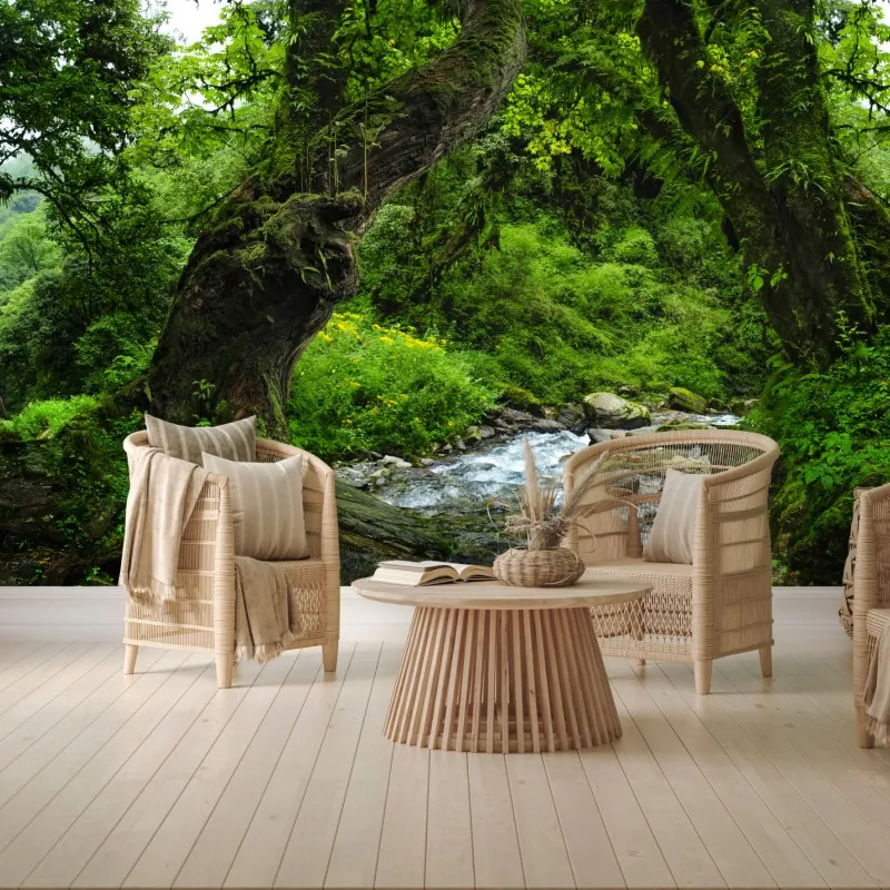 Wall mural mossy forest stream panorama