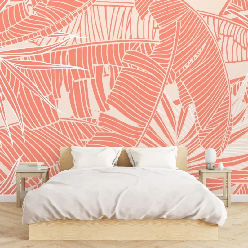 Wall mural coral tropical leaf pattern