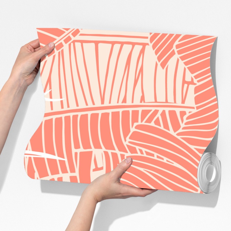 Fototapeta koralowy wzór tropikalnych liści – Wallissimo® Fototapeta koralowy wzór tropikalnych liści – Wallissimo®