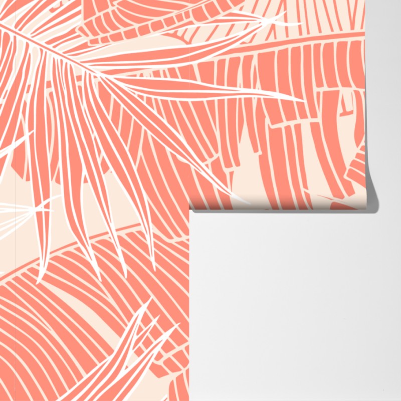 Fototapeta koralowy wzór tropikalnych liści – Wallissimo® Fototapeta koralowy wzór tropikalnych liści – Wallissimo®