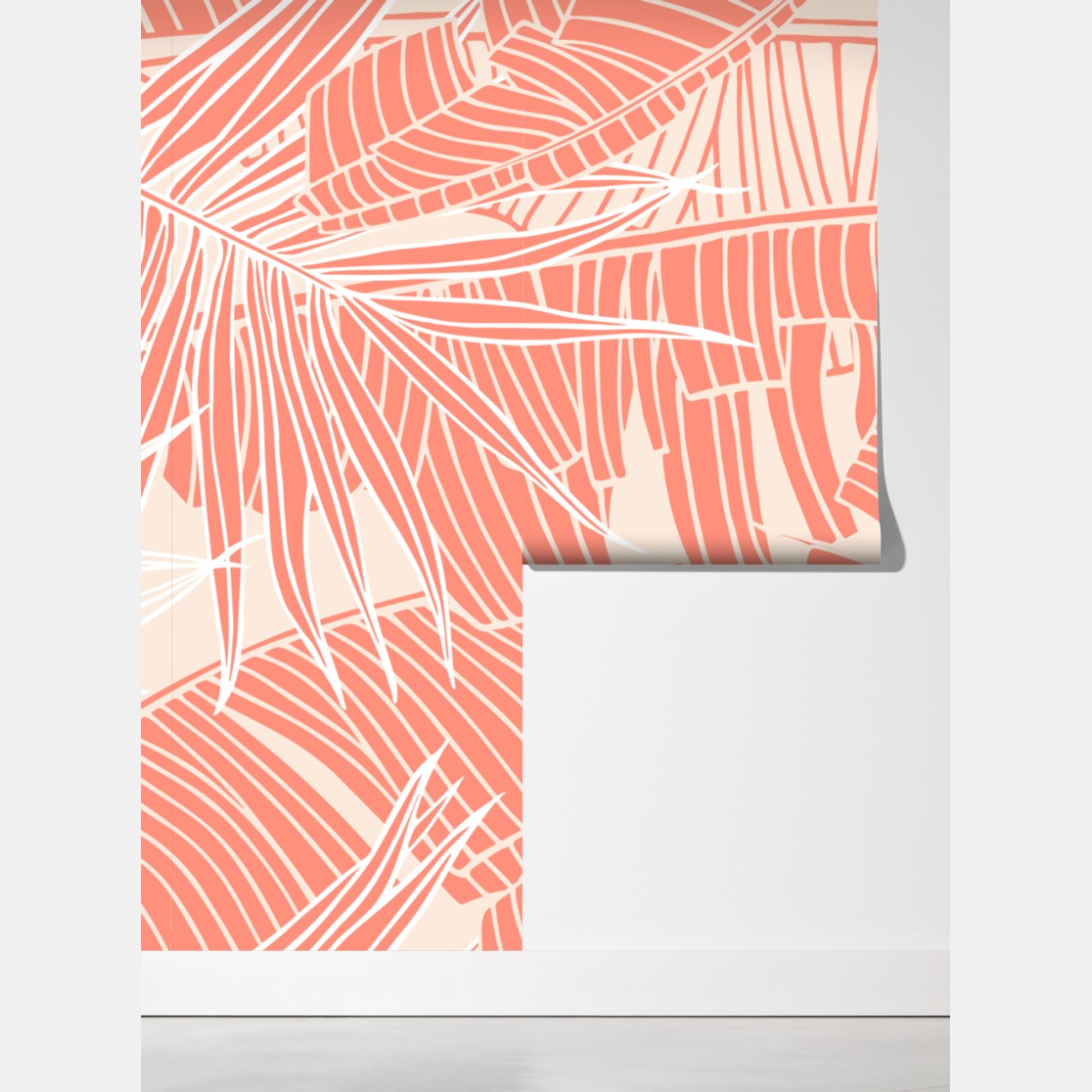 Fototapeta koralowy wzór tropikalnych liści – Wallissimo® Fototapeta koralowy wzór tropikalnych liści – Wallissimo®