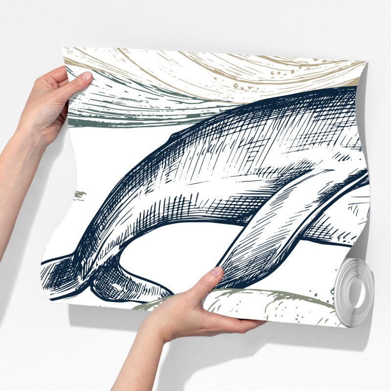 Fototapeta rysunek wielorybów i morskich fal – Wallissimo® Fototapeta rysunek wielorybów i morskich fal – Wallissimo®