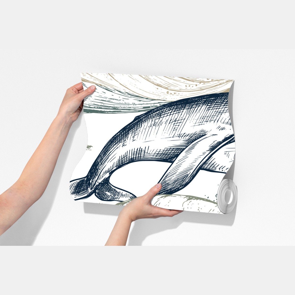 Fototapeta rysunek wielorybów i morskich fal – Wallissimo® Fototapeta rysunek wielorybów i morskich fal – Wallissimo®