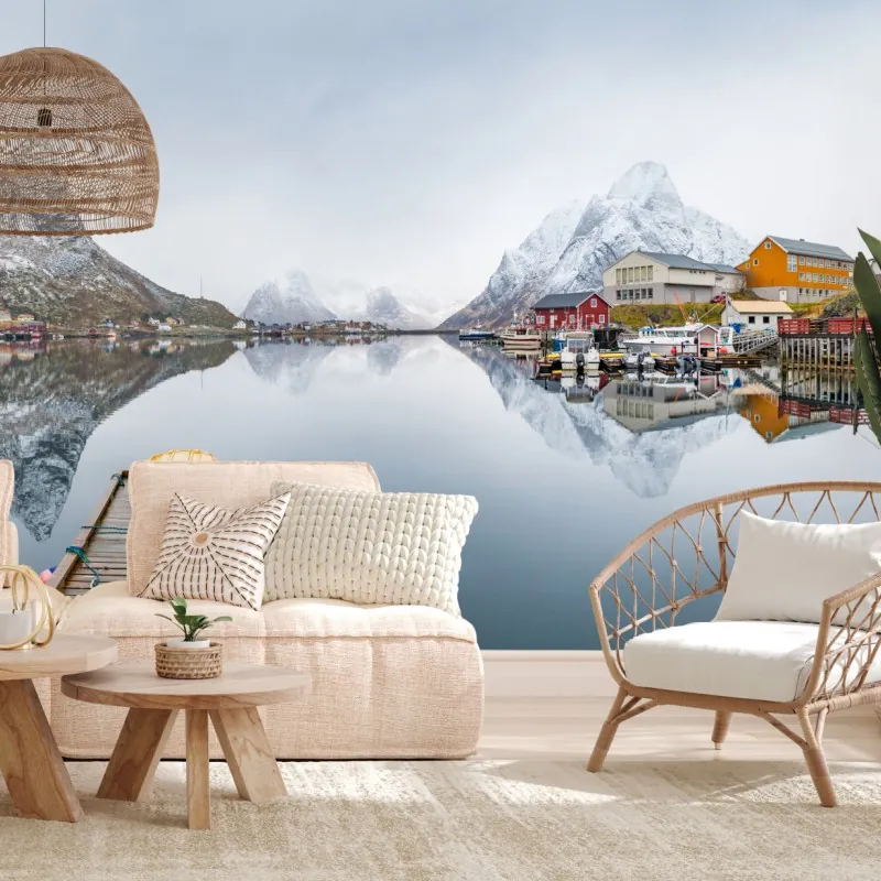 Wall mural serene mountain fjord panorama