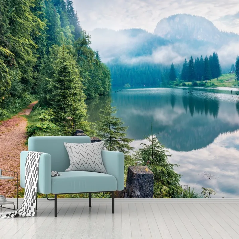 Fototapeta mglisty poranek nad Lacu Rosu – Wallissimo® Fototapeta mglisty poranek nad Lacu Rosu – Wallissimo®