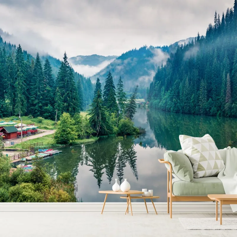 Fototapeta mglisty poranek nad Lacu Rosu – Wallissimo® Fototapeta mglisty poranek nad Lacu Rosu – Wallissimo®