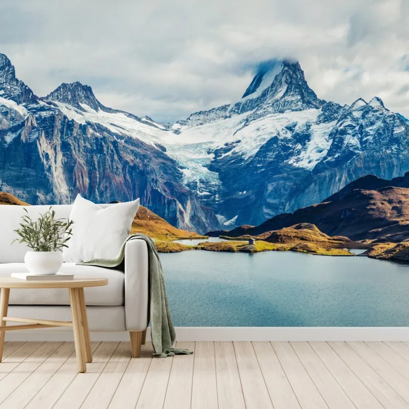 Fototapeta poranek nad jeziorem Bachalp, Alpy Szwajcarskie – Wallissimo® Fototapeta poranek nad jeziorem Bachalp, Alpy Szwajcarskie – Wallissimo®