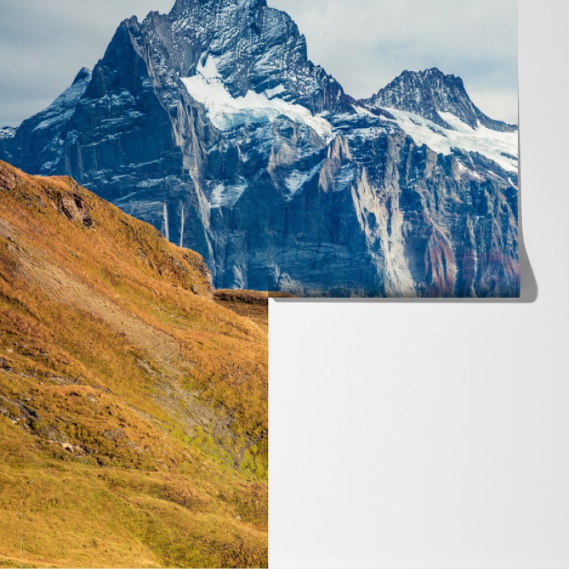 Fototapeta poranek nad jeziorem Bachalp, Alpy Szwajcarskie – Wallissimo® Fototapeta poranek nad jeziorem Bachalp, Alpy Szwajcarskie – Wallissimo®