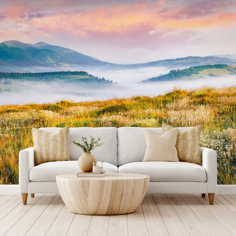 Wall mural foggy morning at Borzhava ridge