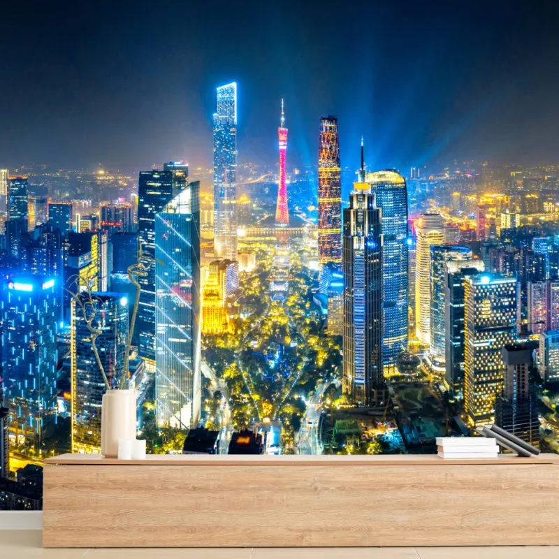 Fototapeta nocna panorama skyline Guangzhou – Wallissimo® Fototapeta nocna panorama skyline Guangzhou – Wallissimo®