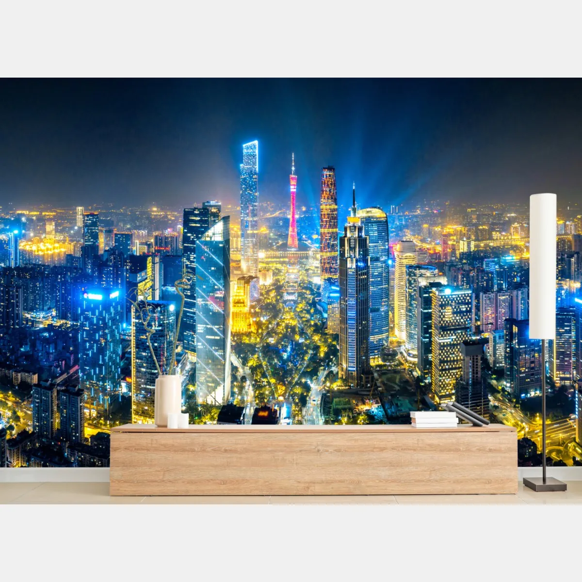 Fototapeta nocna panorama skyline Guangzhou – Wallissimo® Fototapeta nocna panorama skyline Guangzhou – Wallissimo®