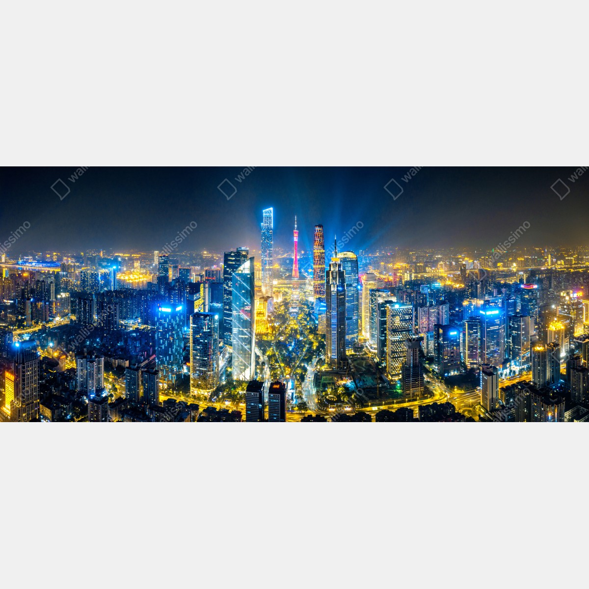 Fototapeta nocna panorama skyline Guangzhou – Wallissimo® Fototapeta nocna panorama skyline Guangzhou – Wallissimo®