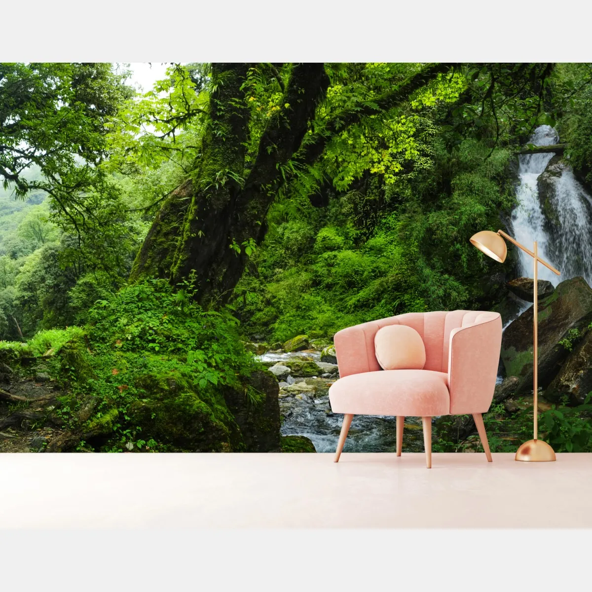 Fototapeta bujny zielony wodospad w lesie – Wallissimo® Fototapeta bujny zielony wodospad w lesie – Wallissimo®