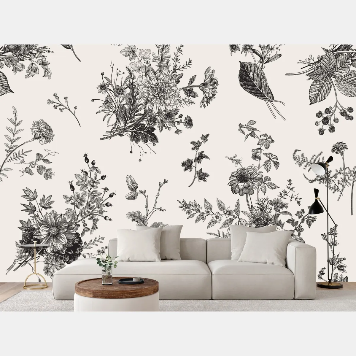 Fototapeta klasyczny czarno-biały wzór kwiatowy – Wallissimo® Fototapeta klasyczny czarno-biały wzór kwiatowy – Wallissimo®