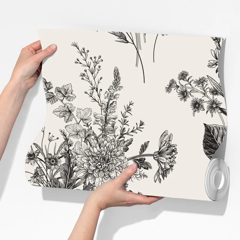 Fototapeta klasyczny czarno-biały wzór kwiatowy – Wallissimo® Fototapeta klasyczny czarno-biały wzór kwiatowy – Wallissimo®